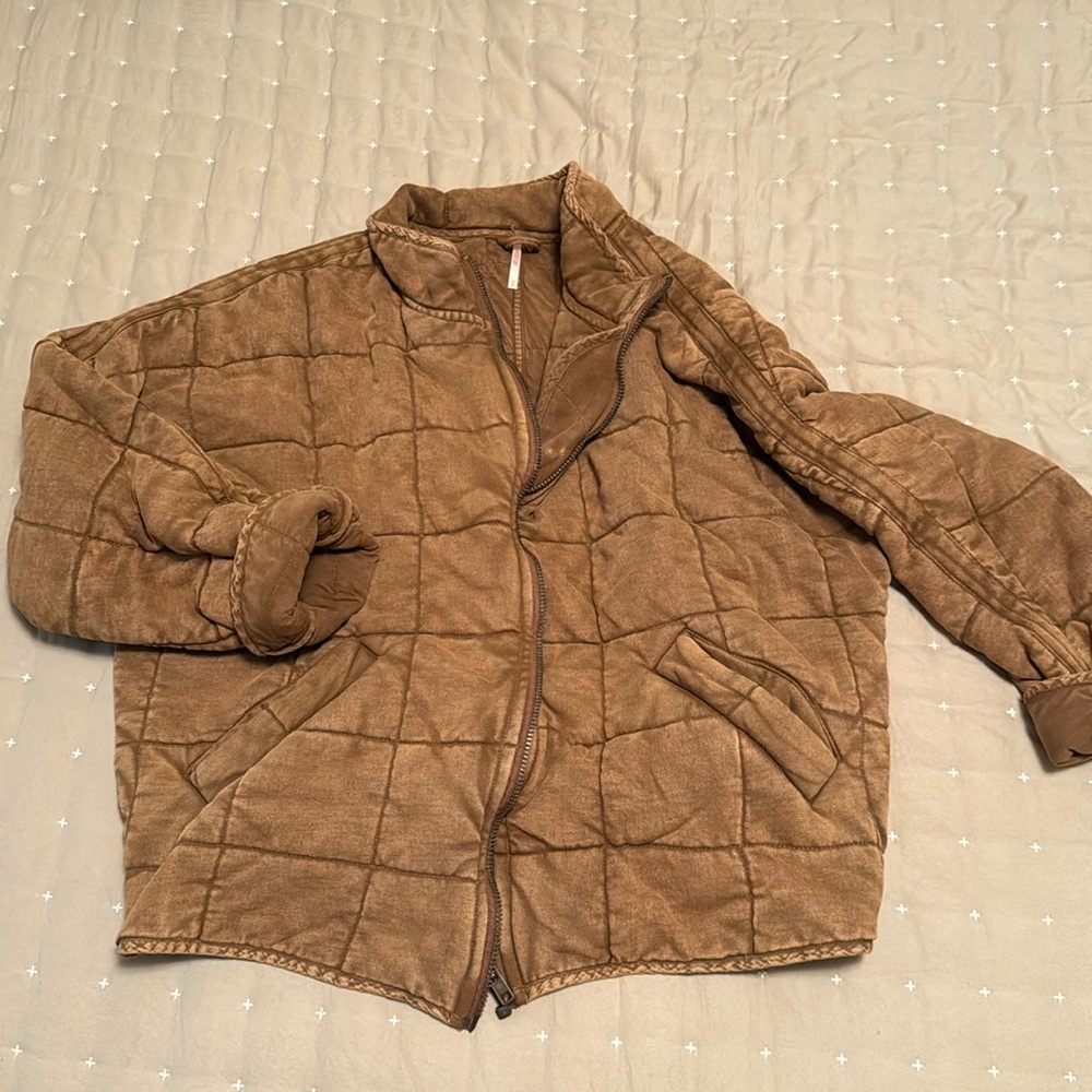 FREE PEOPLE BROWN DOLMAN QUILTED JACKET